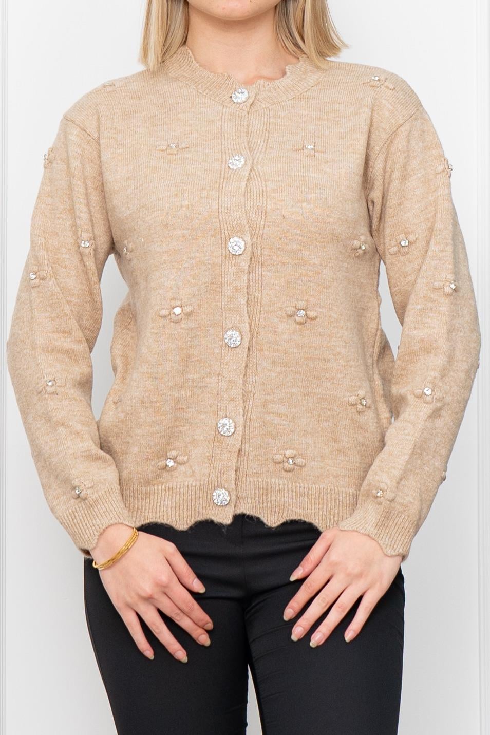 GRACE ÇİÇEK MOTİFLİ HIRKA - camel