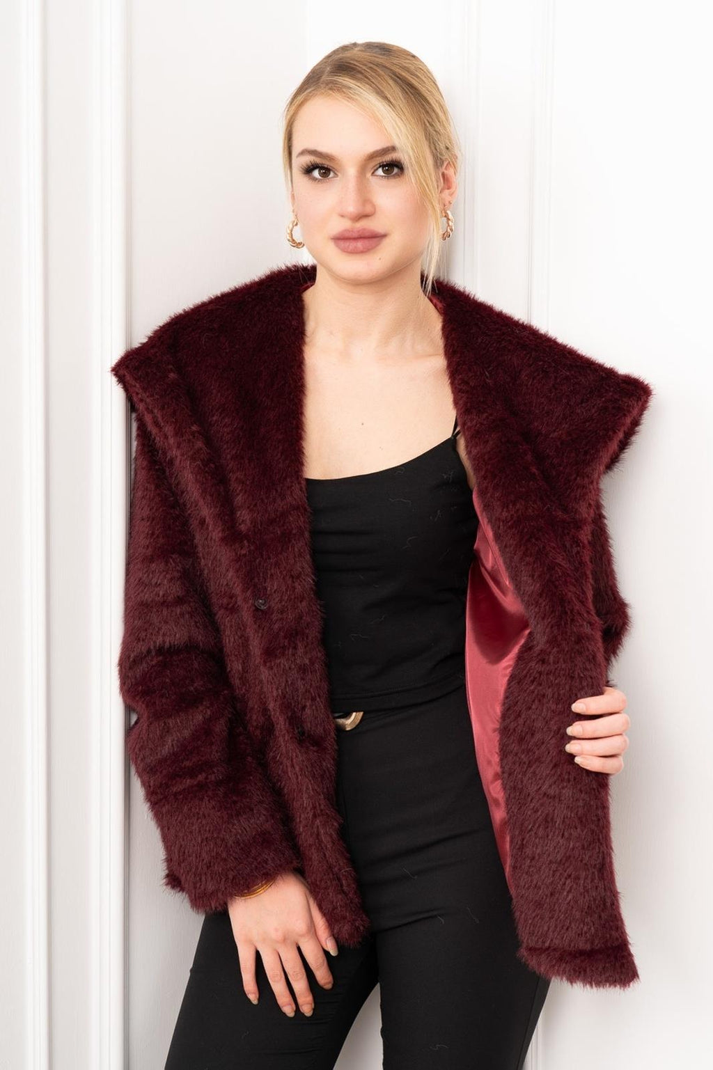 HIGH GENİŞ YAKA PELUŞ MONT - BORDO