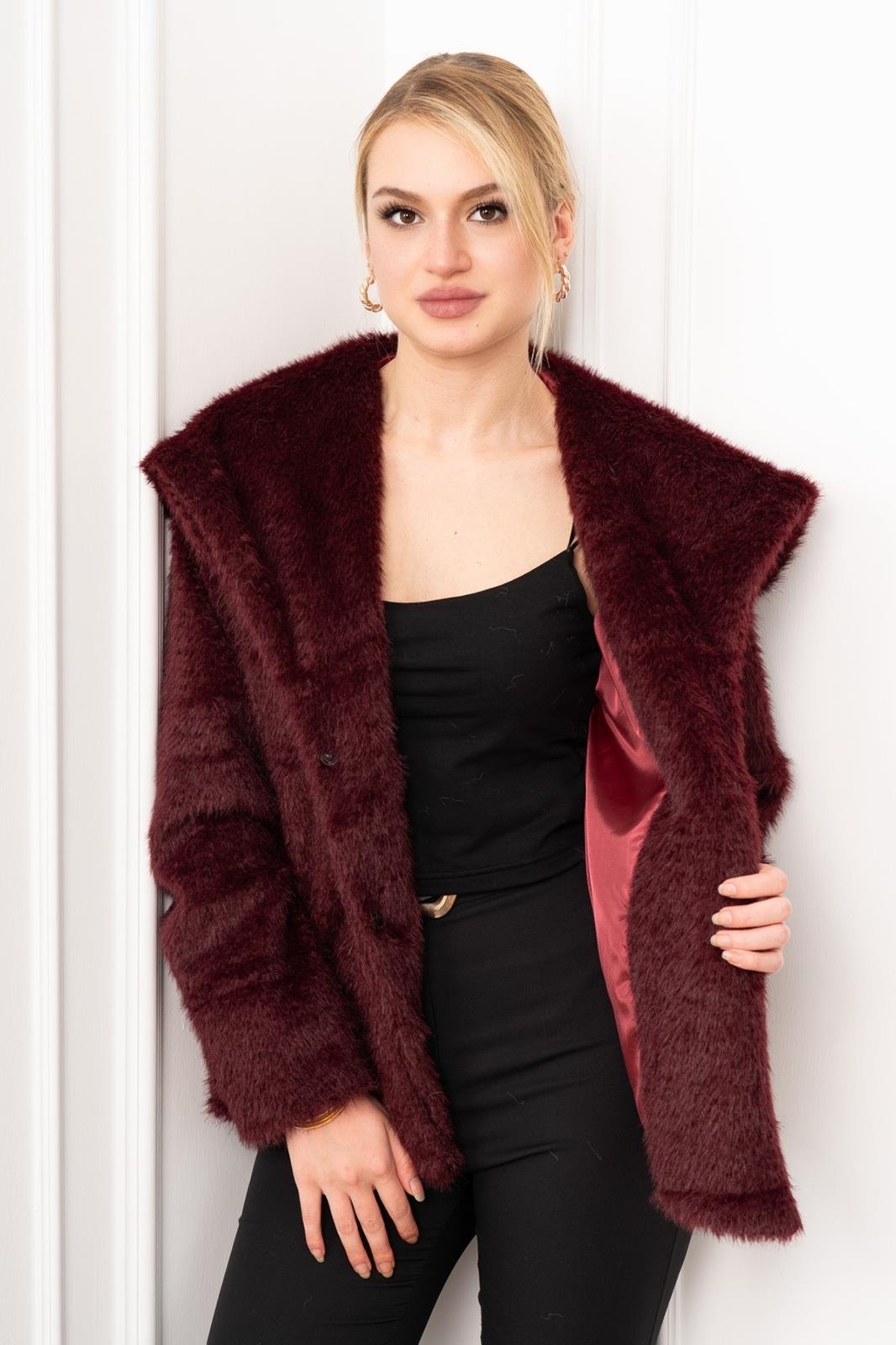 HIGH GENİŞ YAKA PELUŞ MONT - BORDO