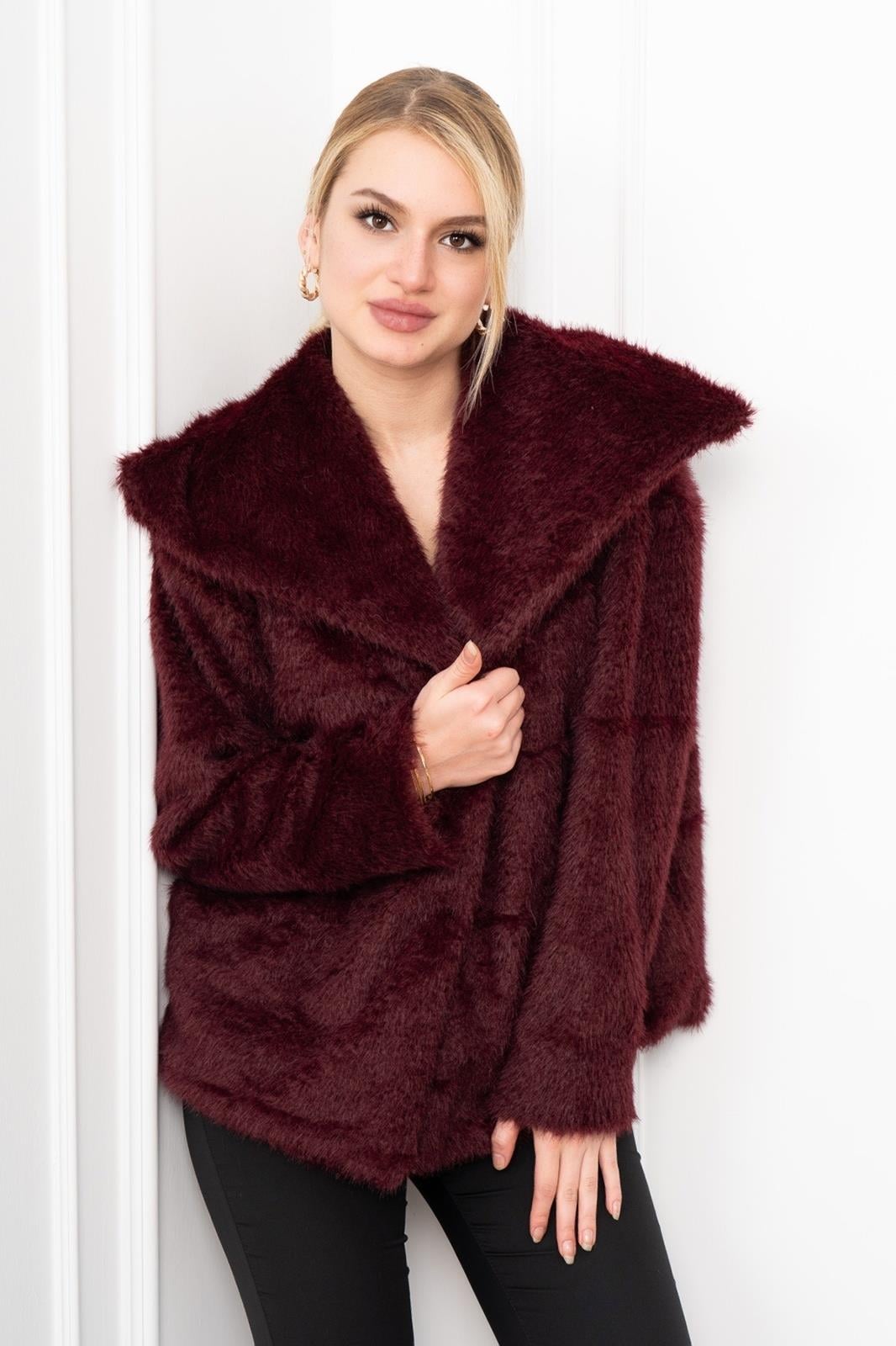 HIGH GENİŞ YAKA PELUŞ MONT - BORDO