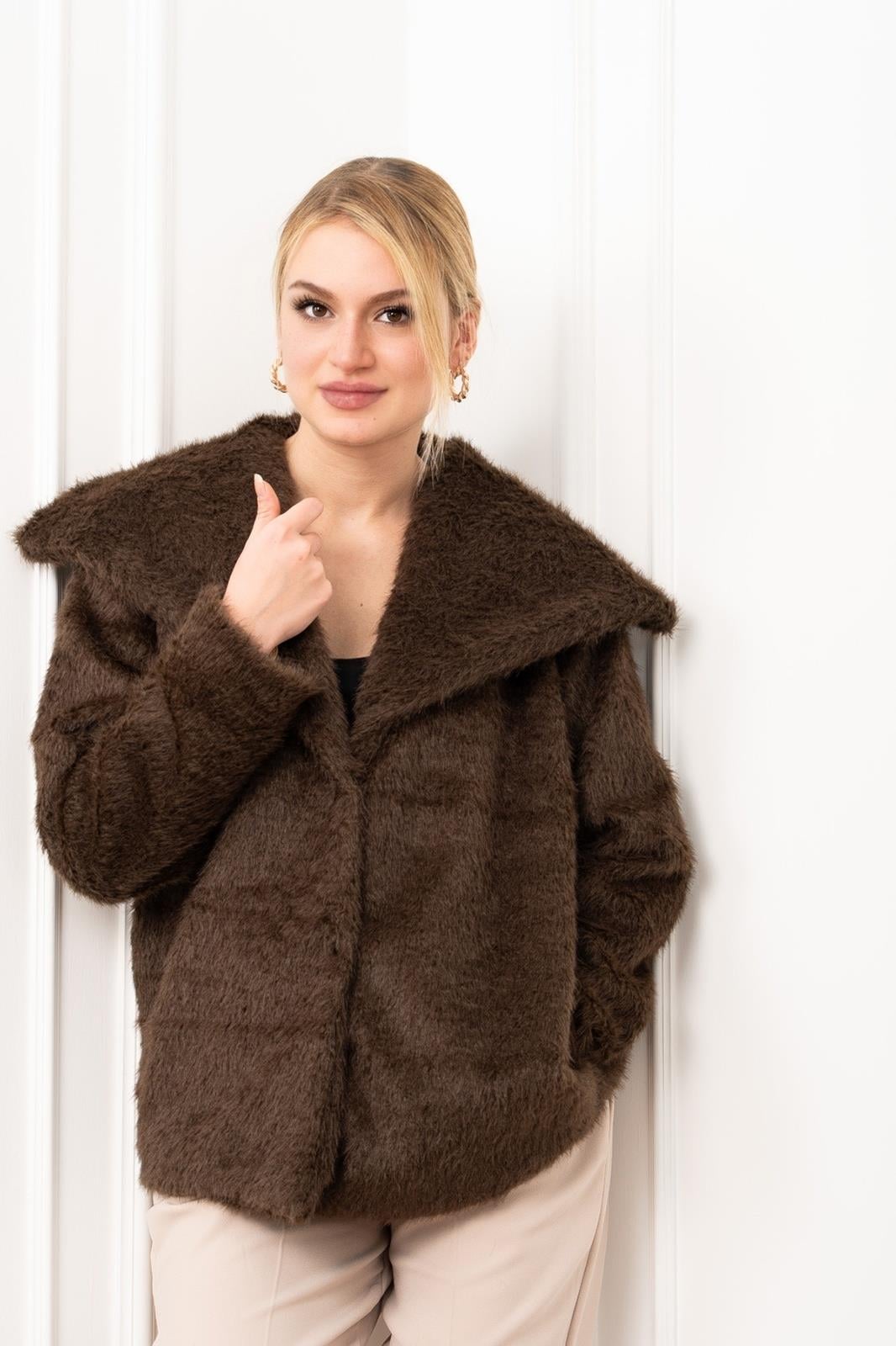 HIGH GENİŞ YAKA PELUŞ MONT - HAKİ