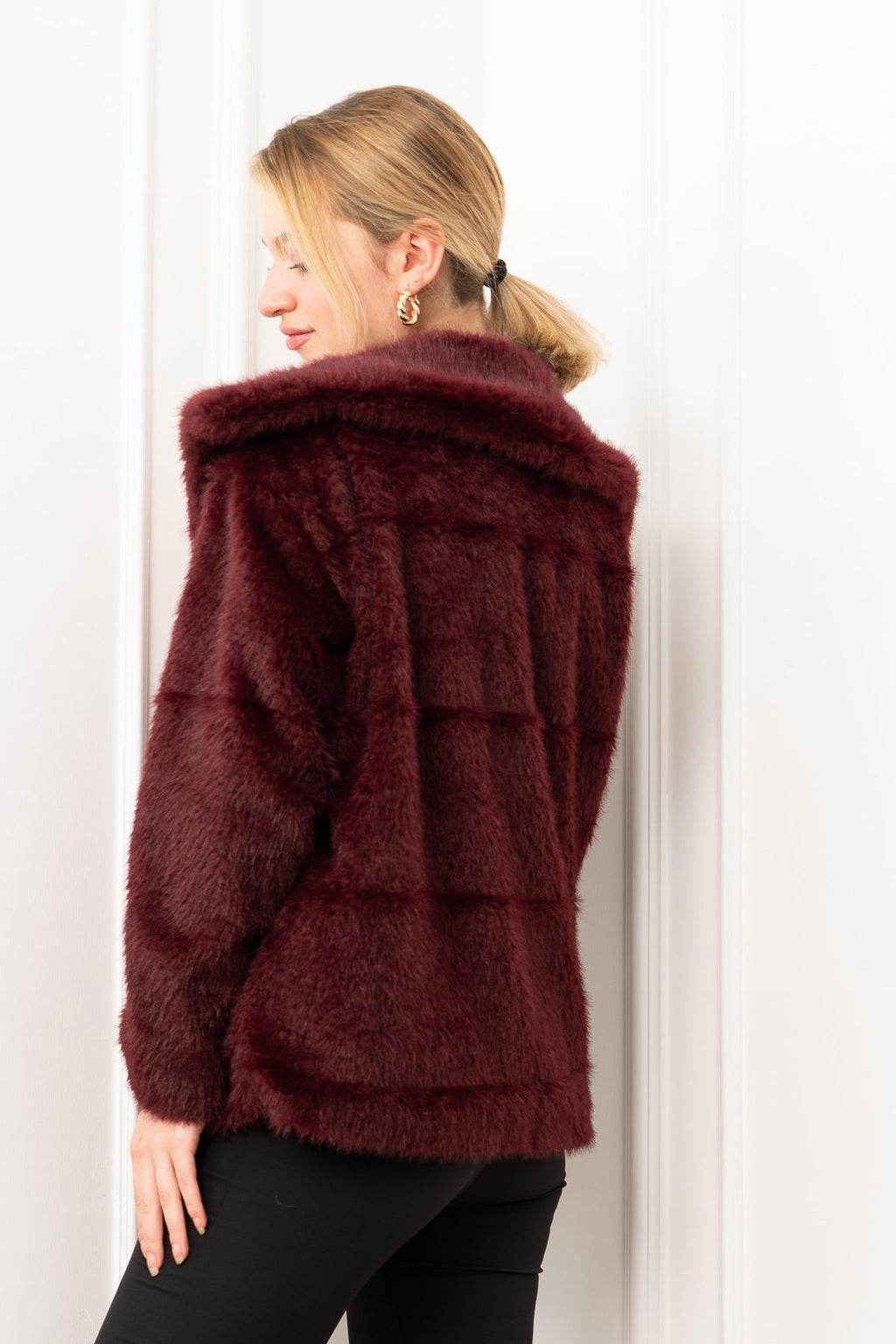 HIGH GENİŞ YAKA PELUŞ MONT - BORDO