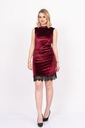 KASEY KADİFE DANTELLİ ELBİSE - BORDO