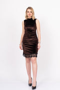 KASEY KADİFE DANTELLİ ELBİSE - KAHVE