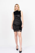 KASEY KADİFE DANTELLİ ELBİSE - SIYAH