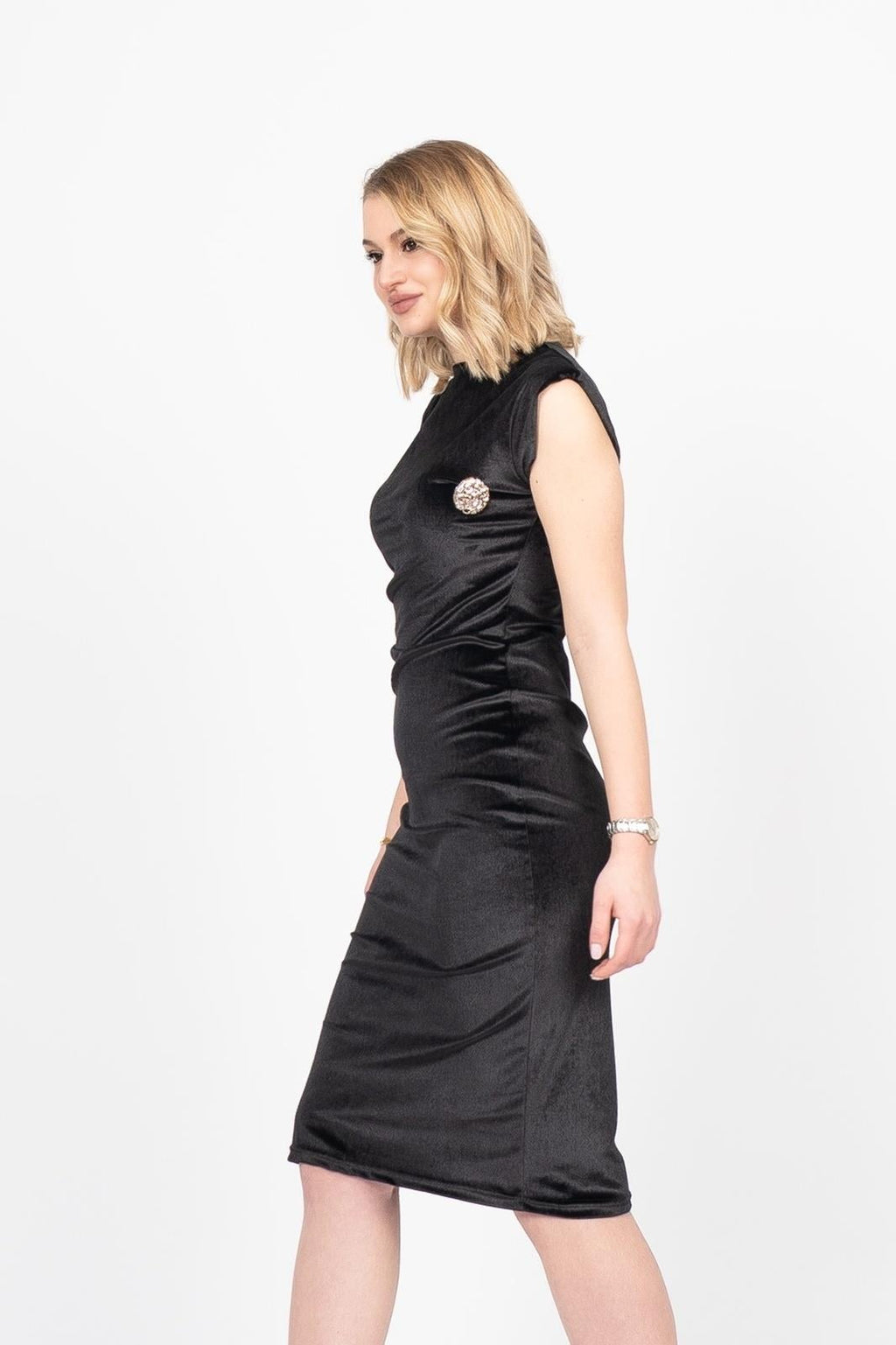 KELLY KADİFE ELBİSE - SIYAH