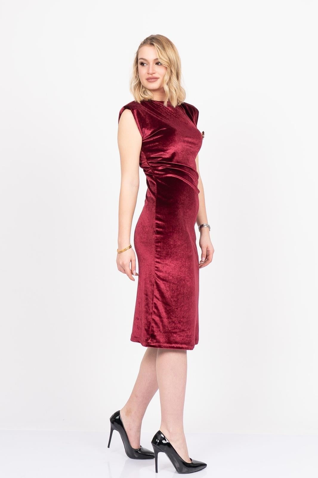 KELLY KADİFE ELBİSE - BORDO