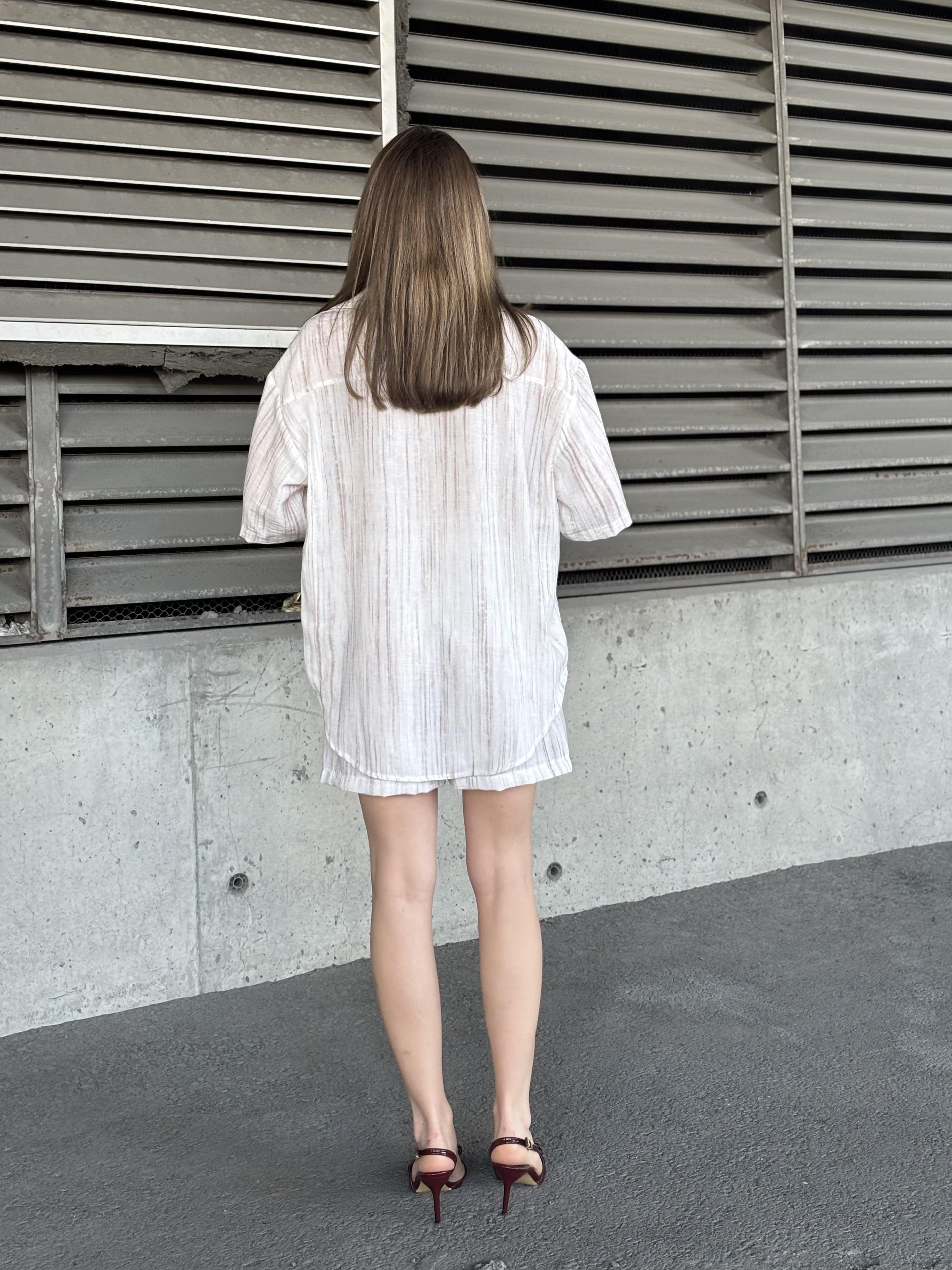 Keten Oversize Gömlek 70039 - TAŞ