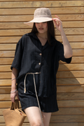 Keten Oversize Gömlek 70039 - SIYAH