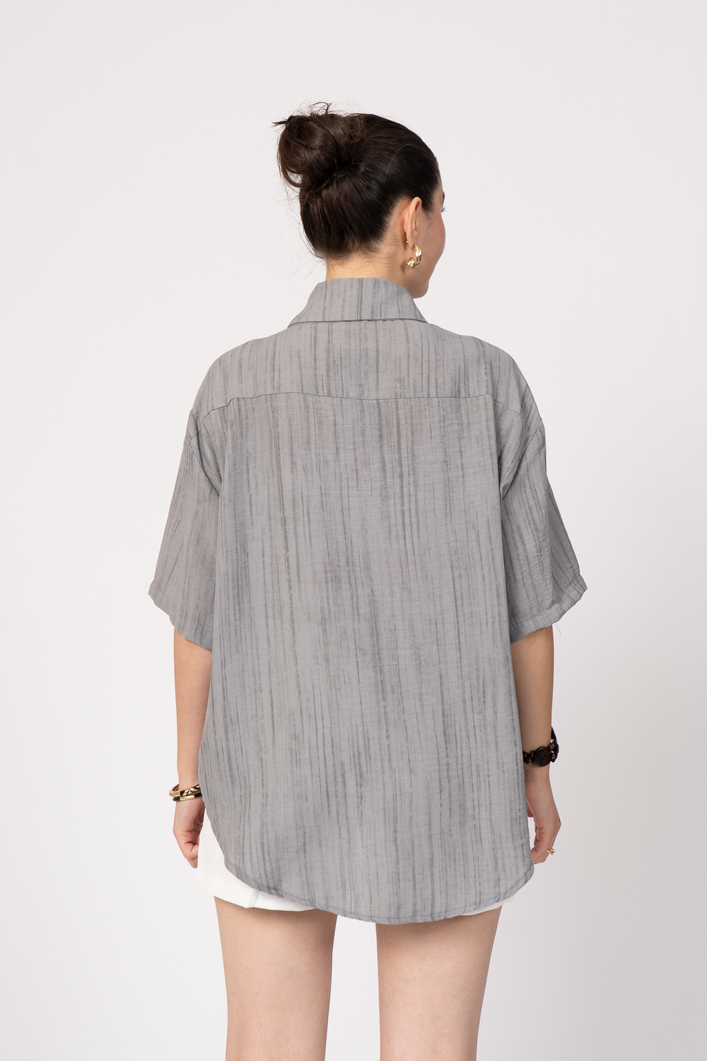 Keten Oversize Gömlek 70039 - GRI MELANJ