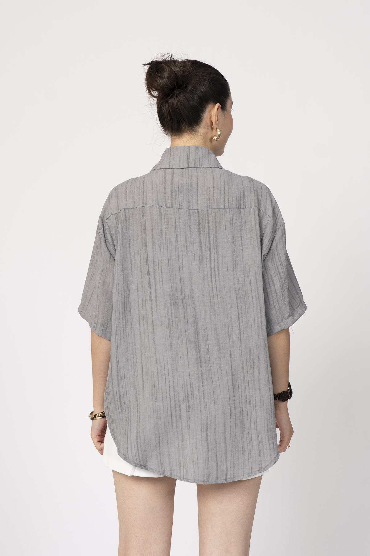 Keten Oversize Gömlek 70039 - GRI MELANJ