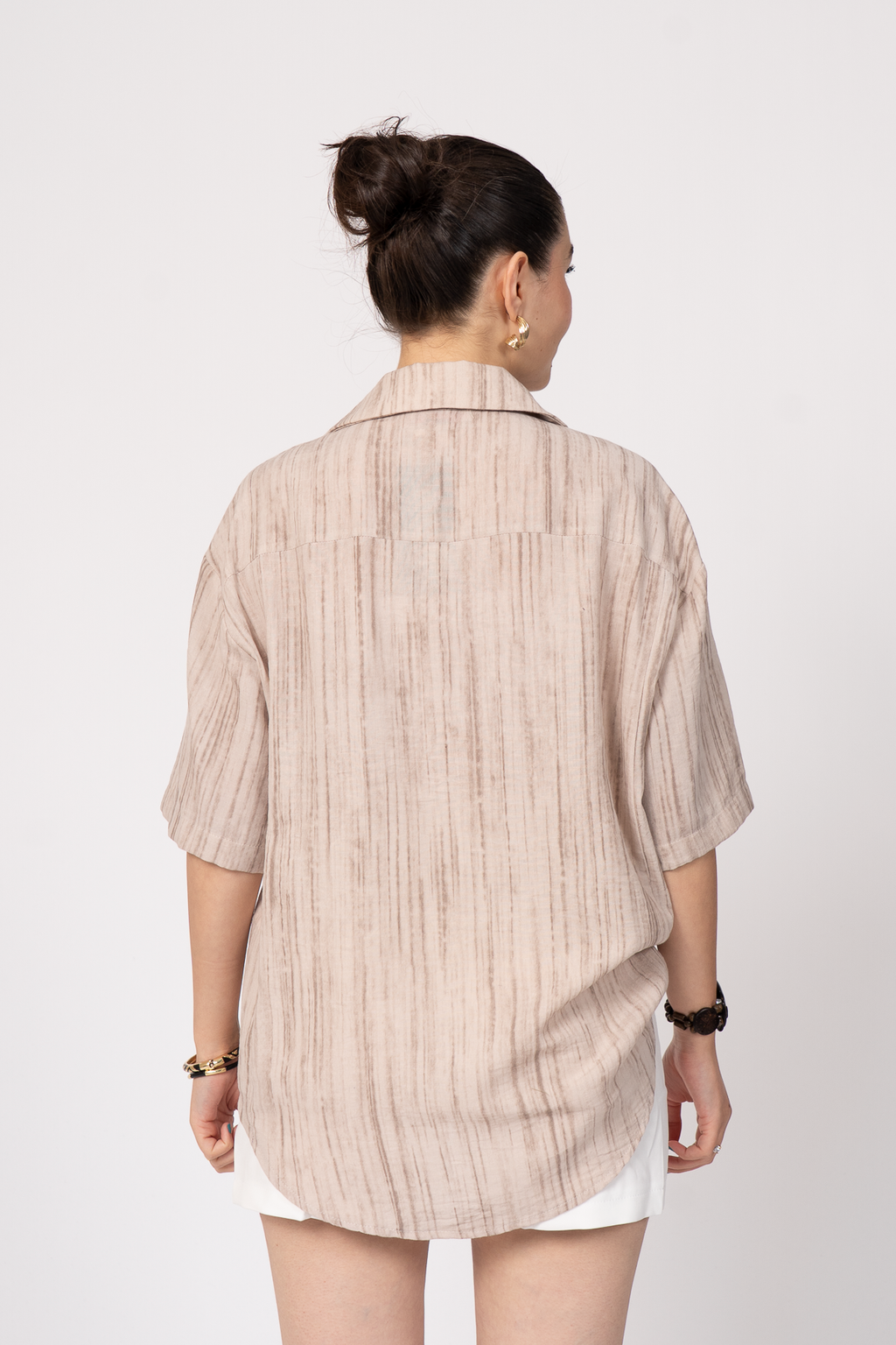 Keten Oversize Gömlek 70039 - BEJ