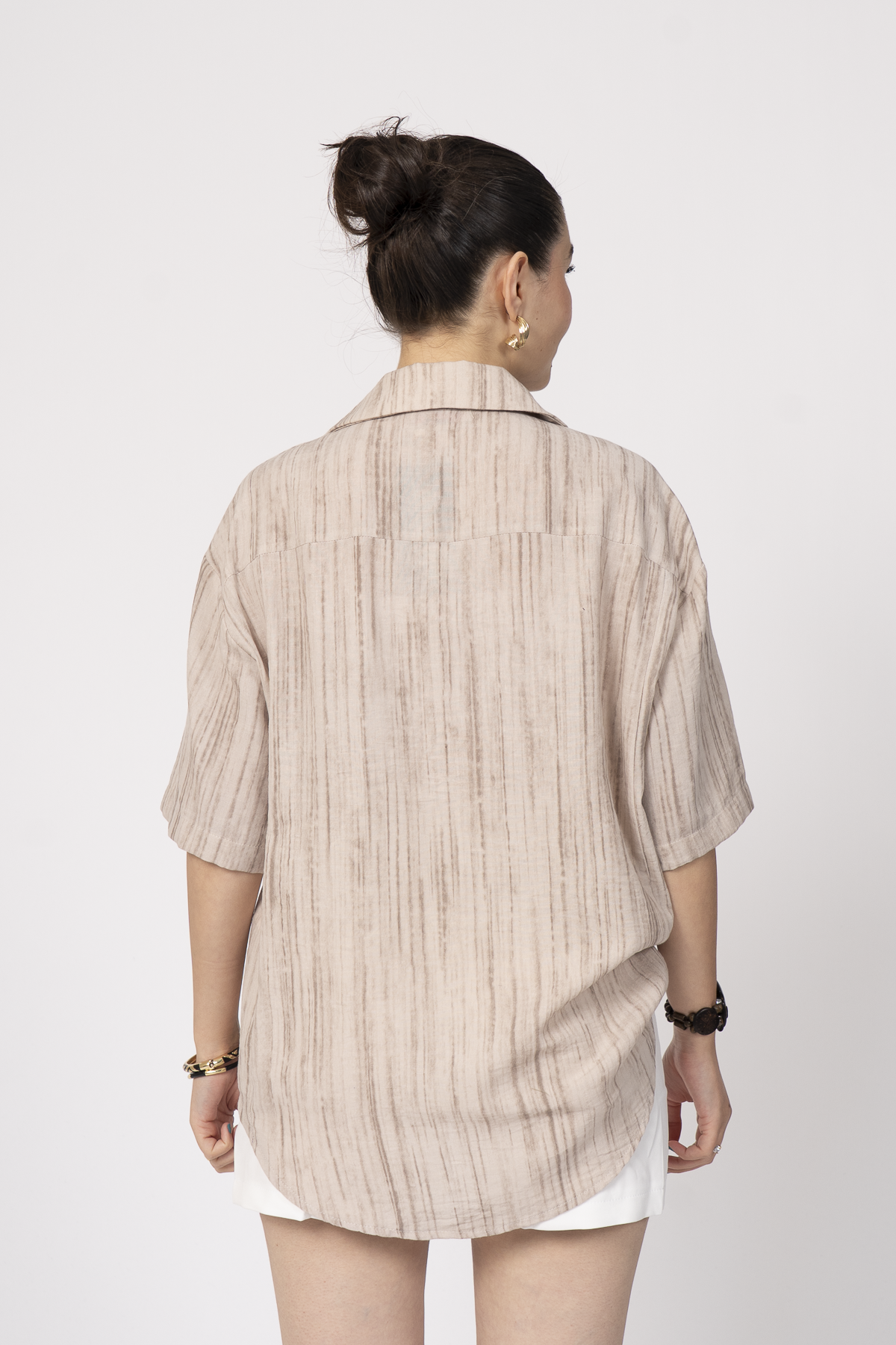 Keten Oversize Gömlek 70039 - BEJ