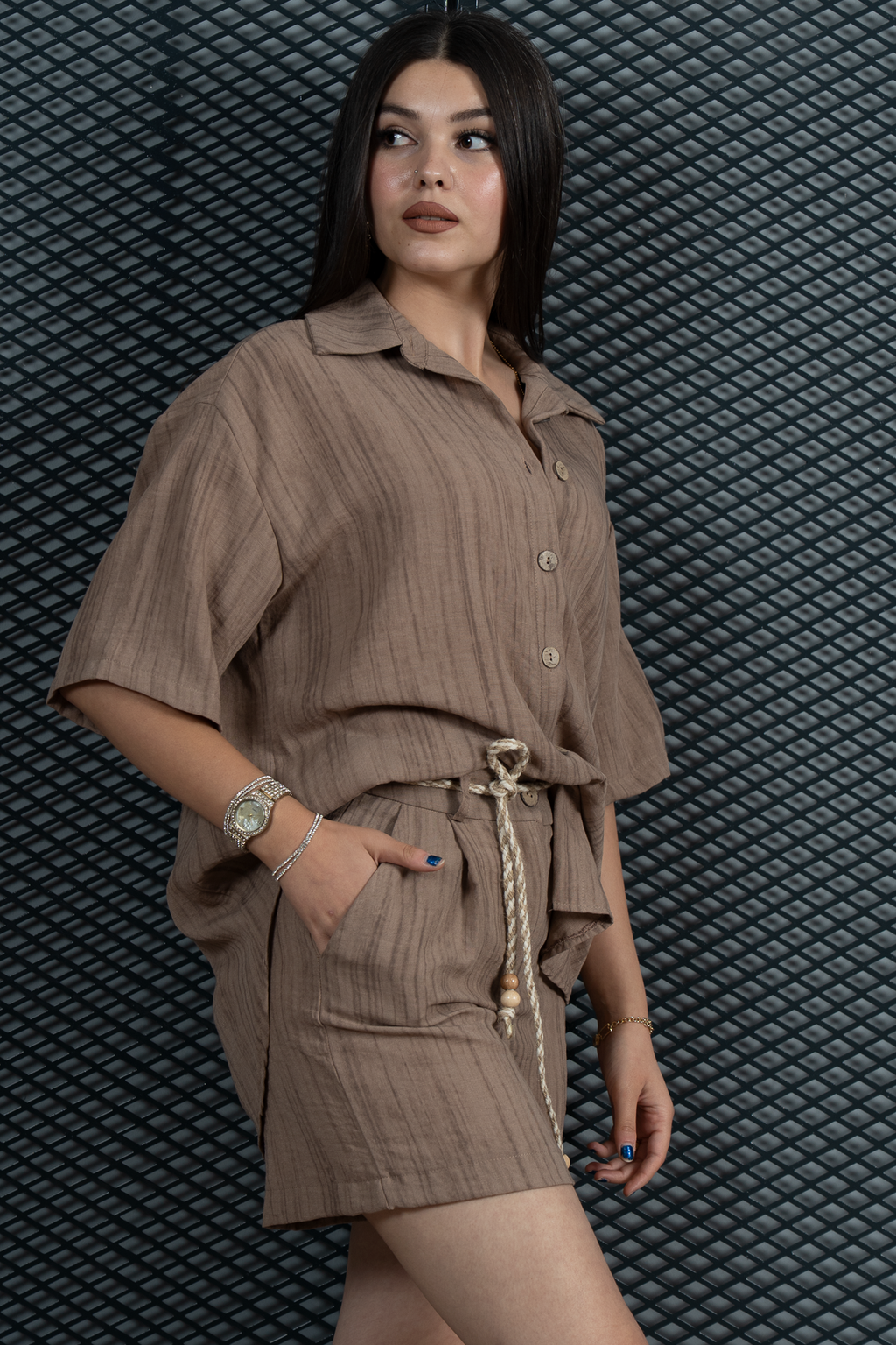 Keten Oversize Gömlek 70039 - VIZON