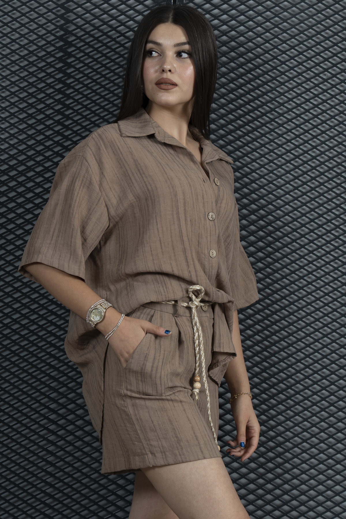Keten Oversize Gömlek 70039 - VIZON
