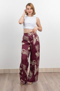 Keten Yüksek Bel Pantolon 30289 - BORDO