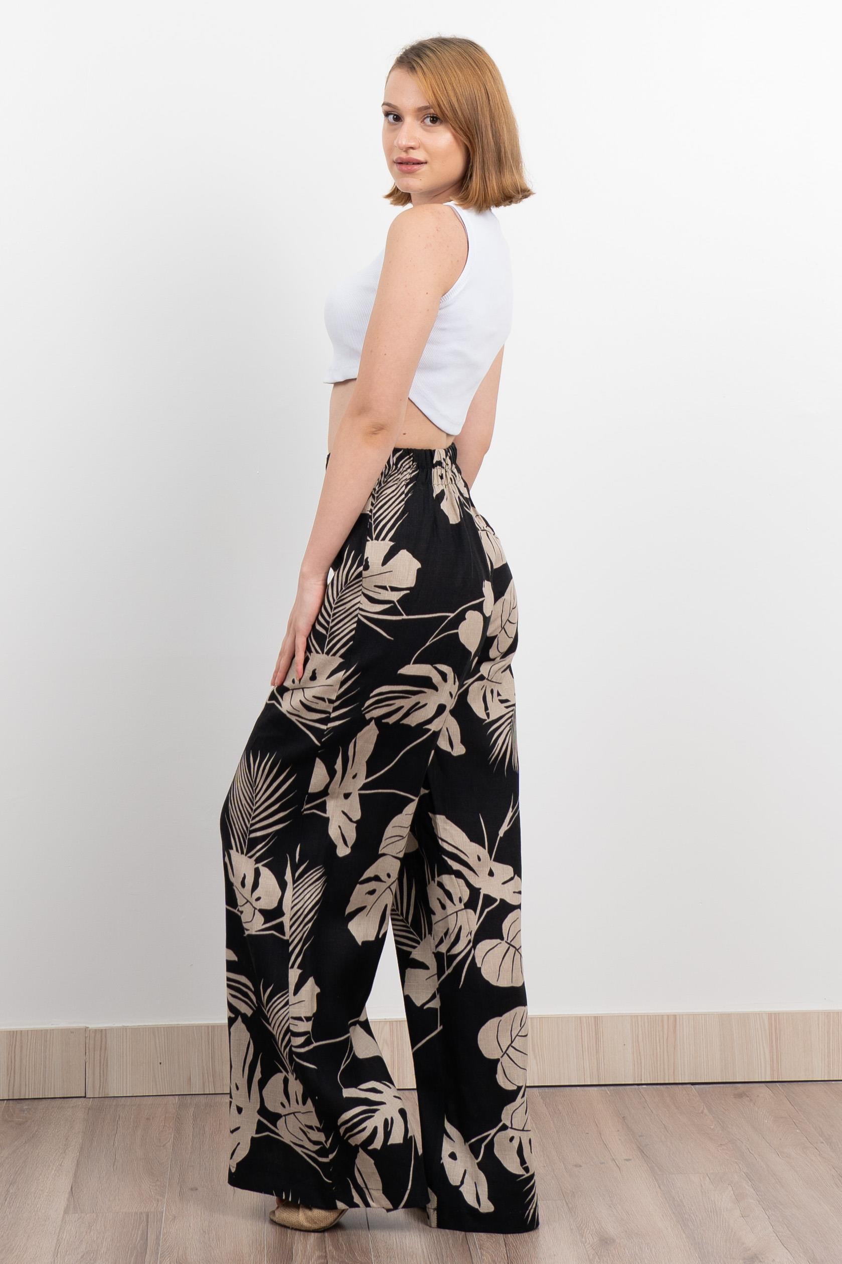 Keten Yüksek Bel Pantolon 30289 - SIYAH