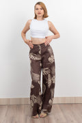 Keten Yüksek Bel Pantolon 30289 - KAHVE