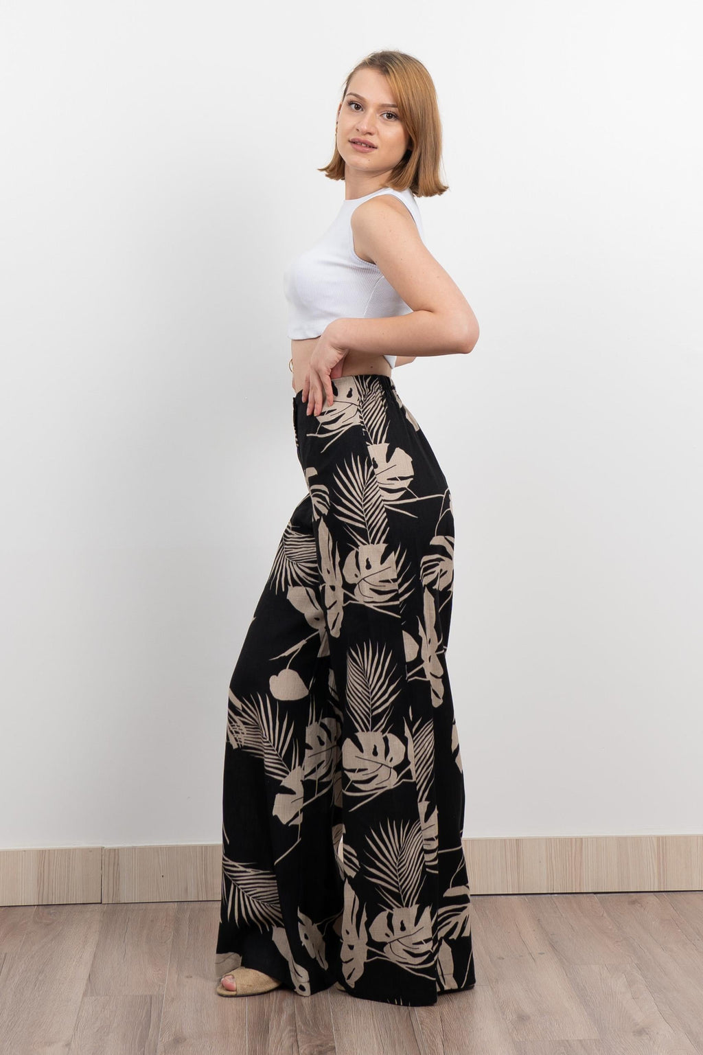 Keten Yüksek Bel Pantolon 30289 - SIYAH