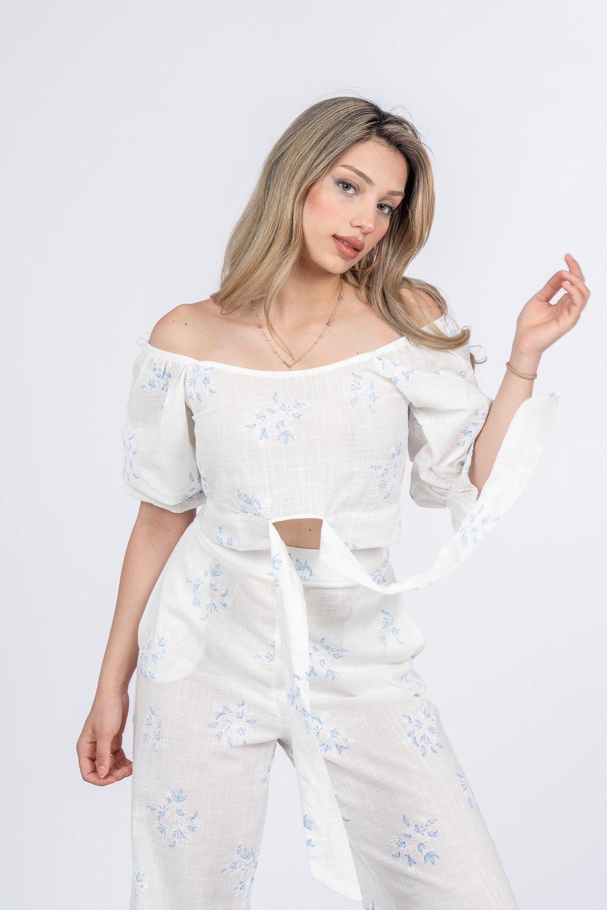 MARGARET KETEN BLUZ PANTOLON İKİLİ TAKIM - MAVİ