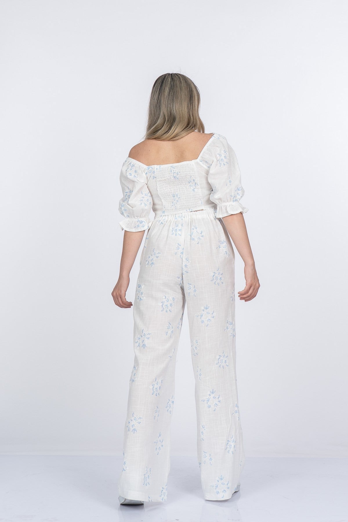 MARGARET KETEN BLUZ PANTOLON İKİLİ TAKIM - MAVİ