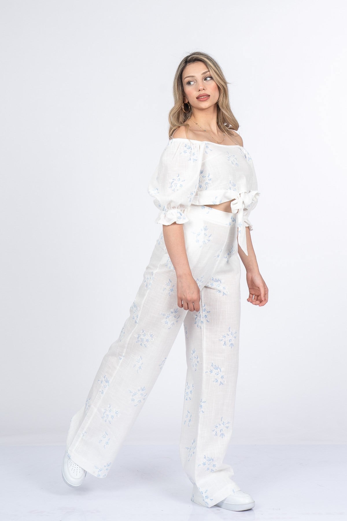 MARGARET KETEN BLUZ PANTOLON İKİLİ TAKIM - MAVİ