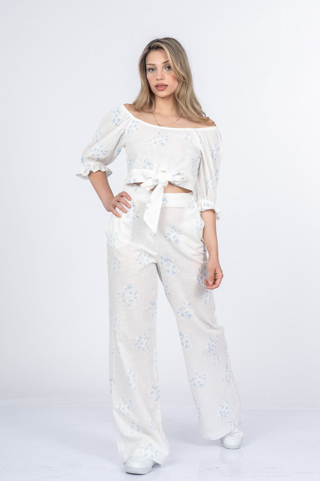 MARGARET KETEN BLUZ PANTOLON İKİLİ TAKIM - MAVİ