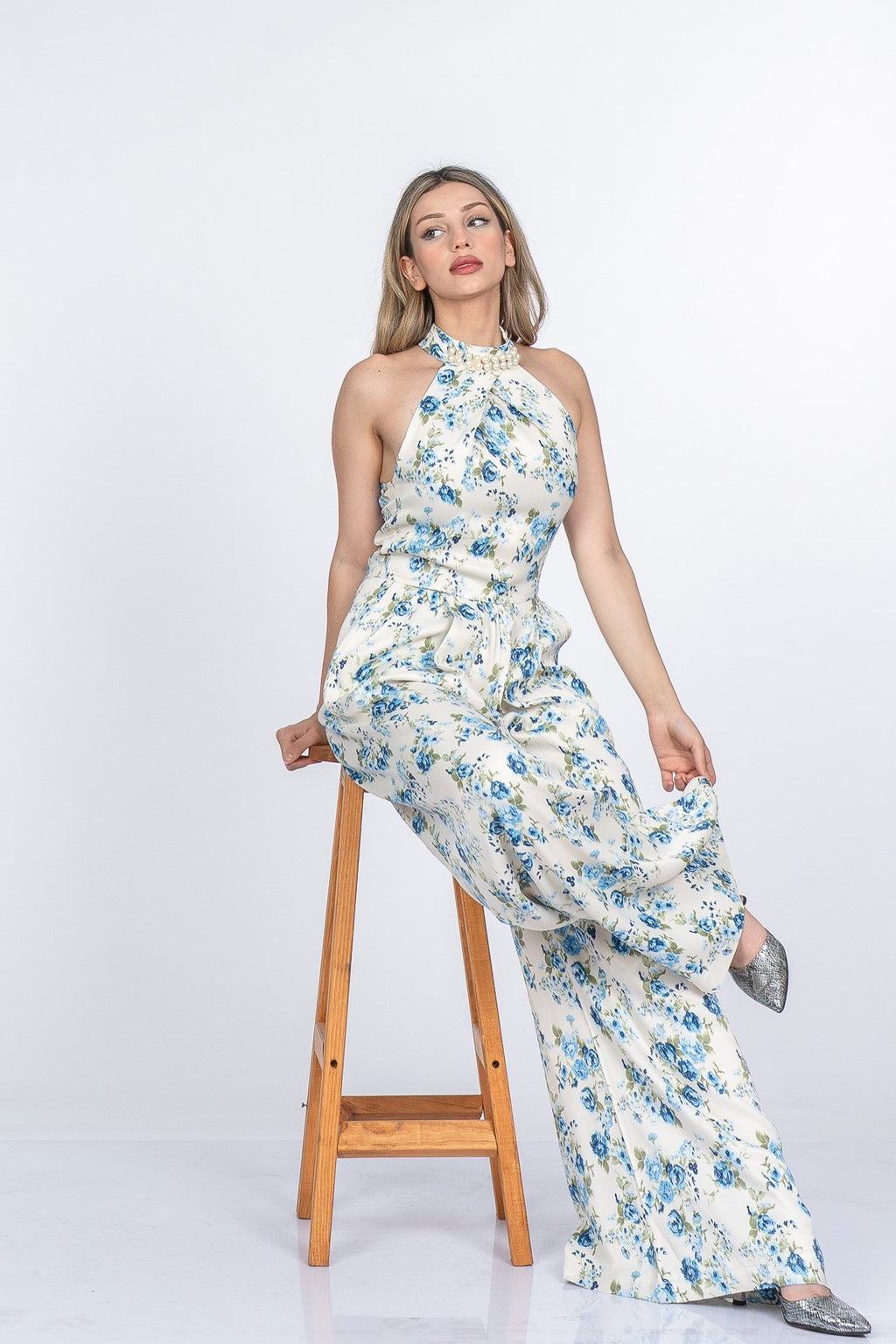 MARGARITA SATEN YELEK PANTOLON İKİLİ TAKIM - MAVİ