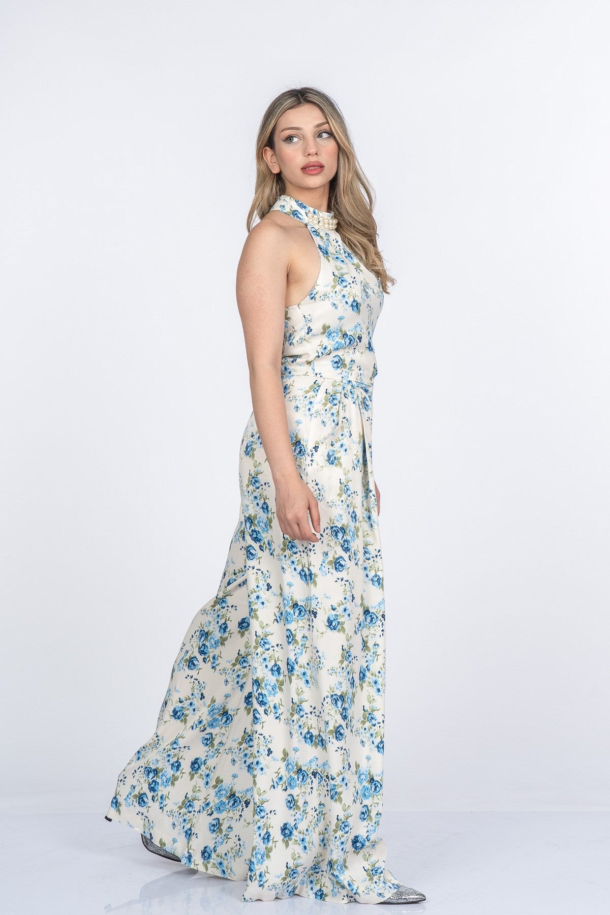 MARGARITA SATEN YELEK PANTOLON İKİLİ TAKIM - MAVİ