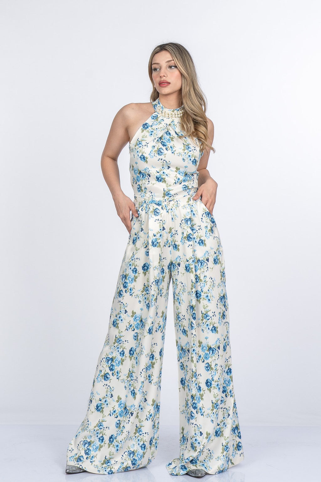 MARGARITA SATEN YELEK PANTOLON İKİLİ TAKIM - MAVİ