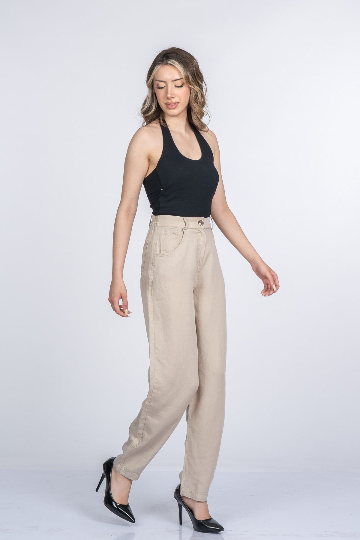 MARYAM KETEN PANTOLON - TAŞ
