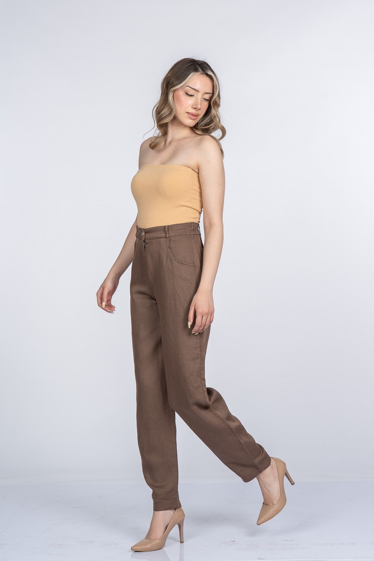 MARYAM KETEN PANTOLON - KAHVE