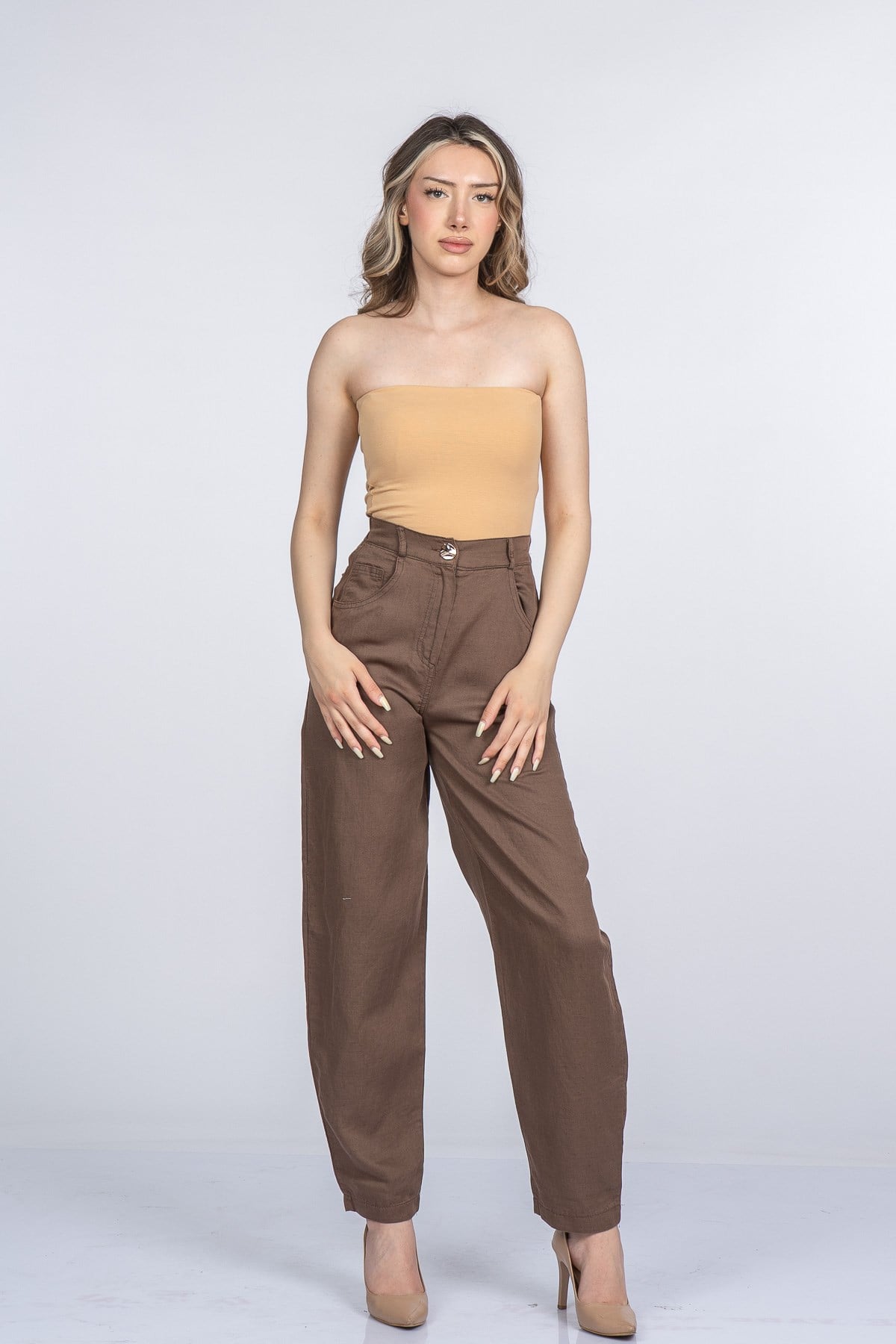 MARYAM KETEN PANTOLON - KAHVE