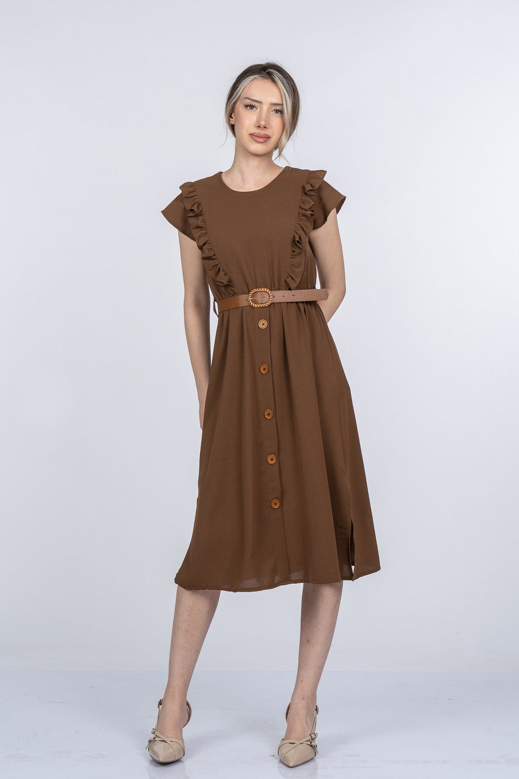MEADOW KEMERLİ ELBİSE - KAHVE