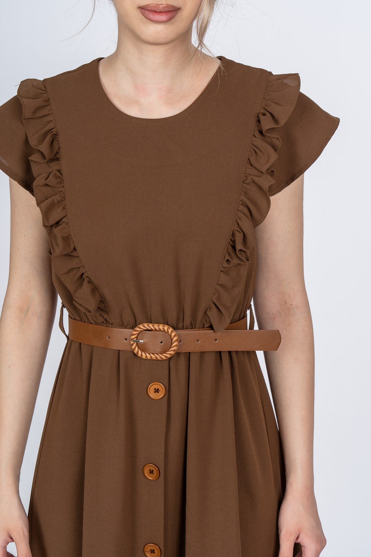 MEADOW KEMERLİ ELBİSE - KAHVE