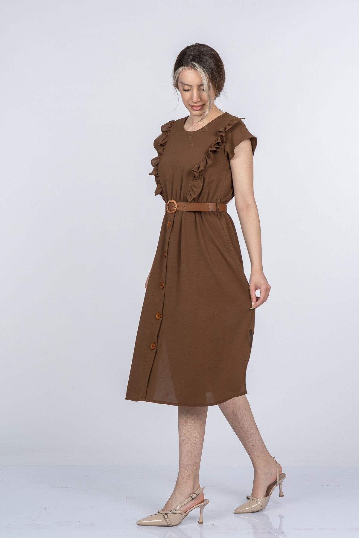 MEADOW KEMERLİ ELBİSE - KAHVE