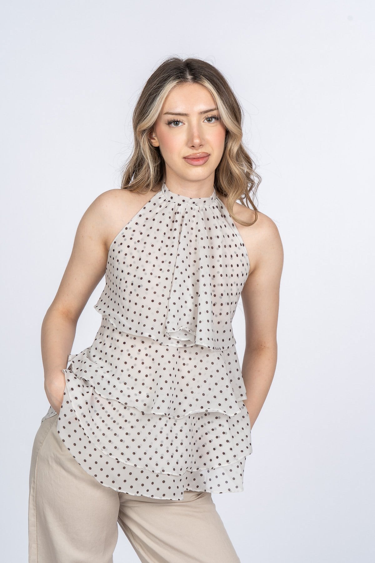 MEAGHAN PUANTİYELİ BLUZ - TAŞ
