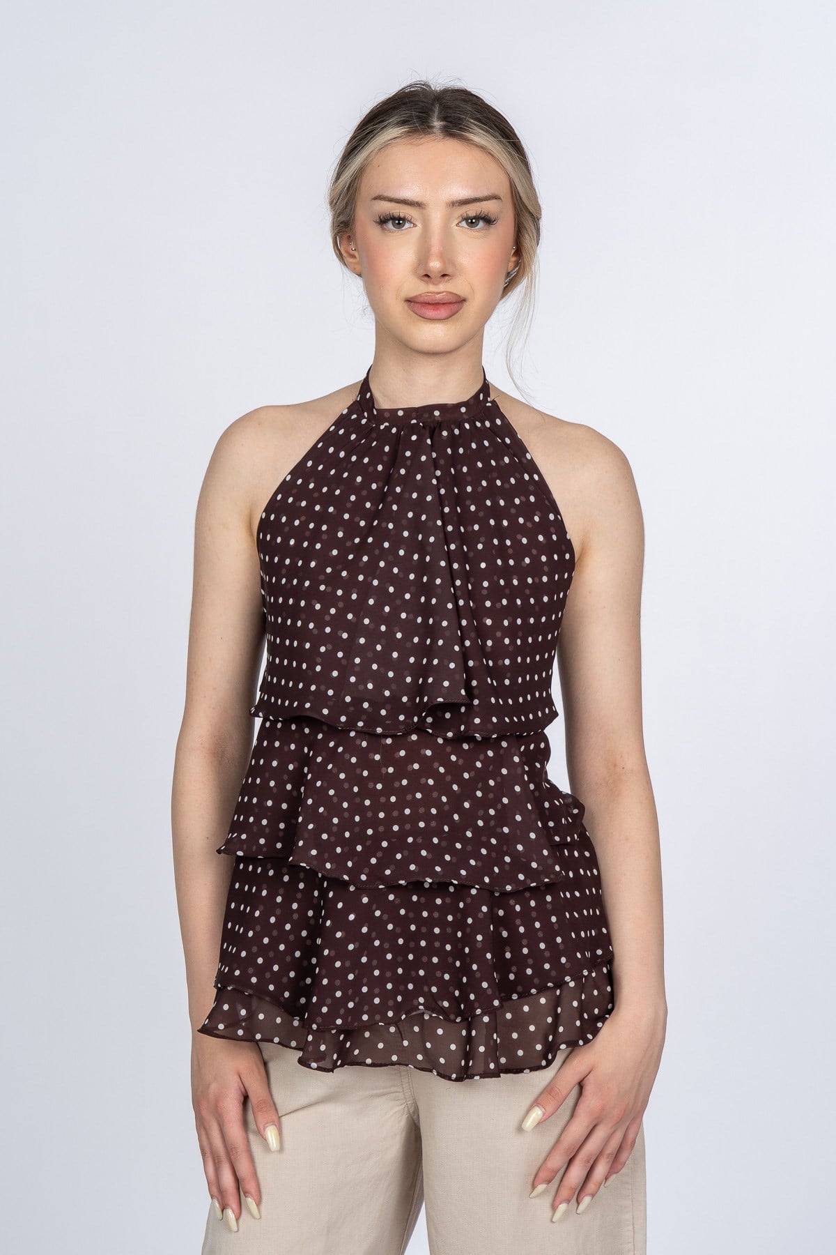 MEAGHAN PUANTİYELİ BLUZ - KAHVE