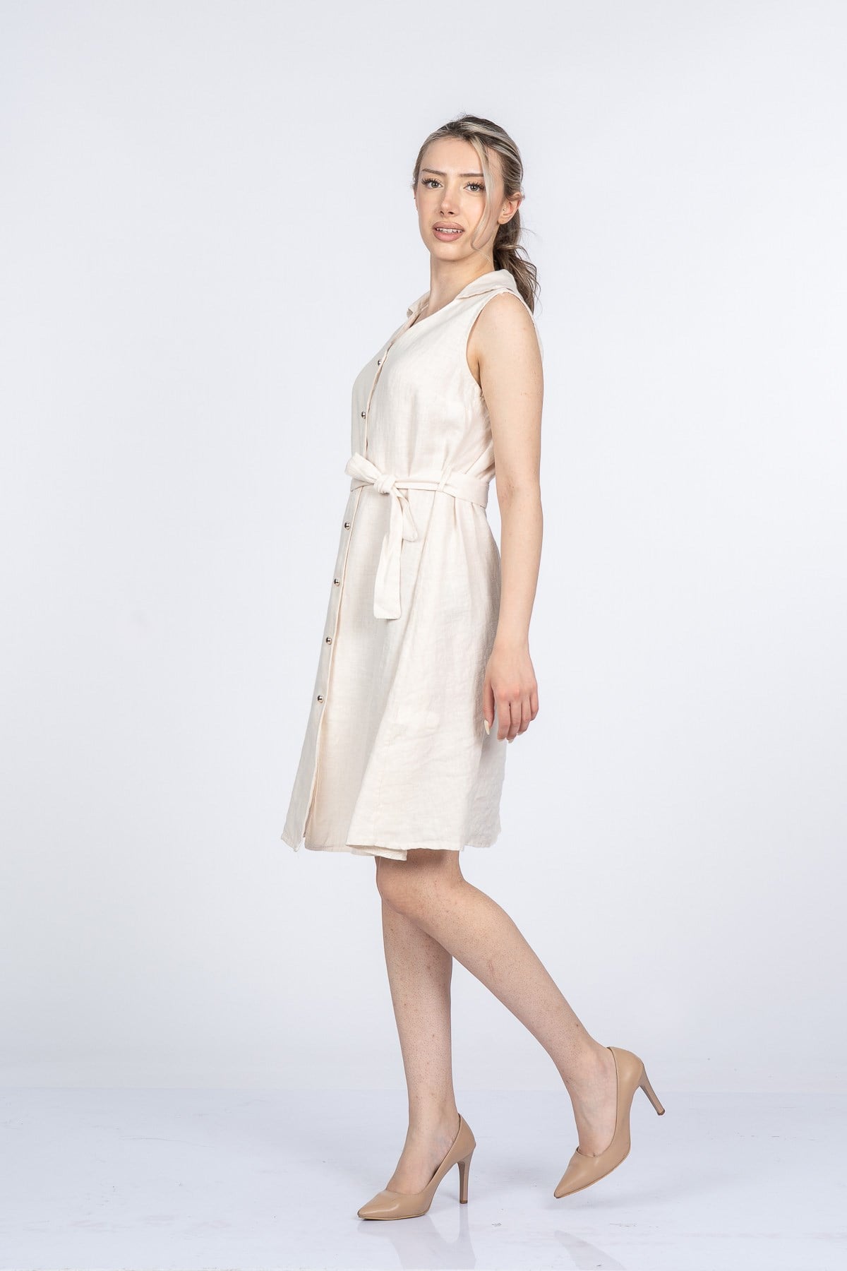 MEGHAN KETEN ELBİSE - EKRU