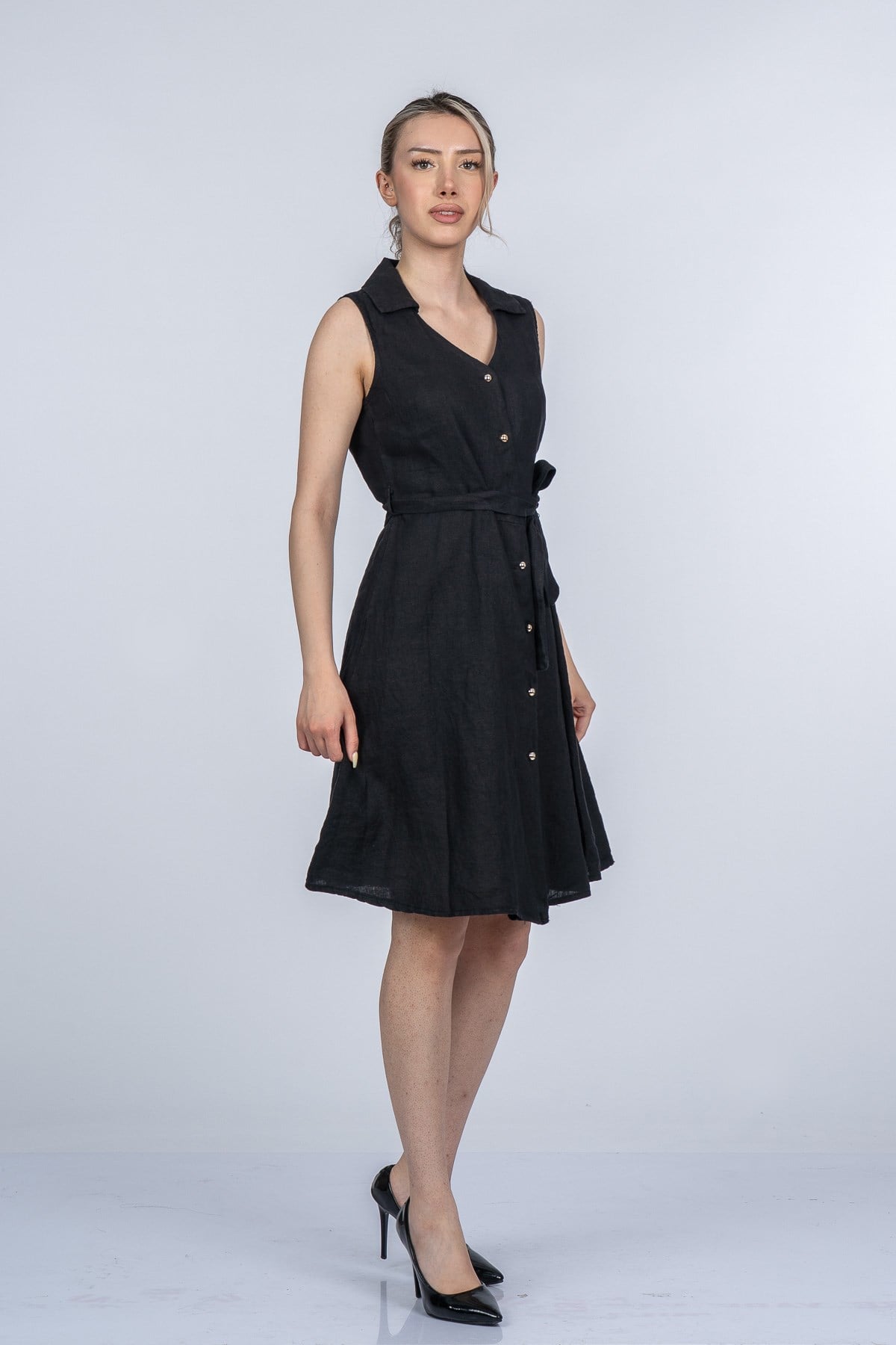 MEGHAN KETEN ELBİSE - SIYAH