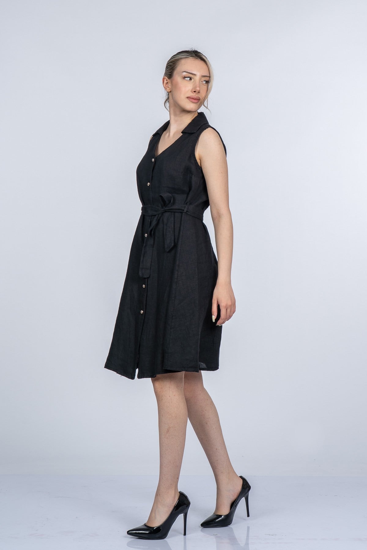 MEGHAN KETEN ELBİSE - SIYAH