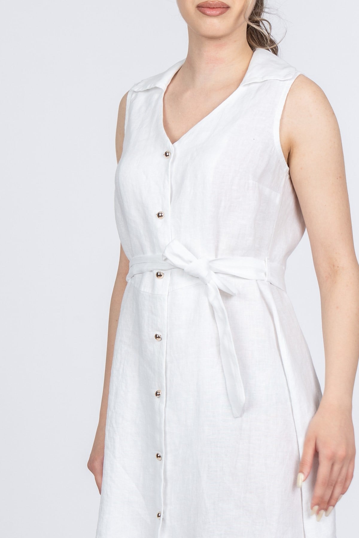 MEGHAN KETEN ELBİSE - BEYAZ