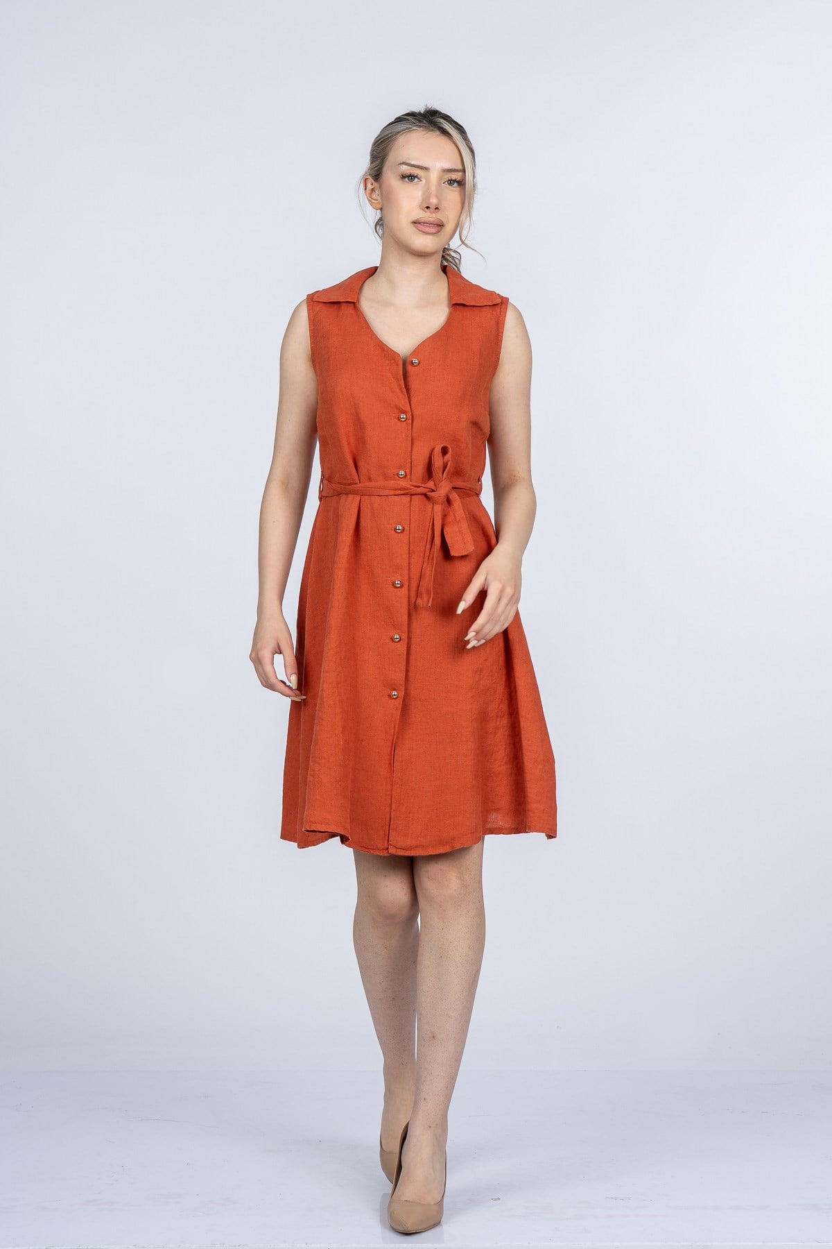 MEGHAN KETEN ELBİSE - KIREMIT