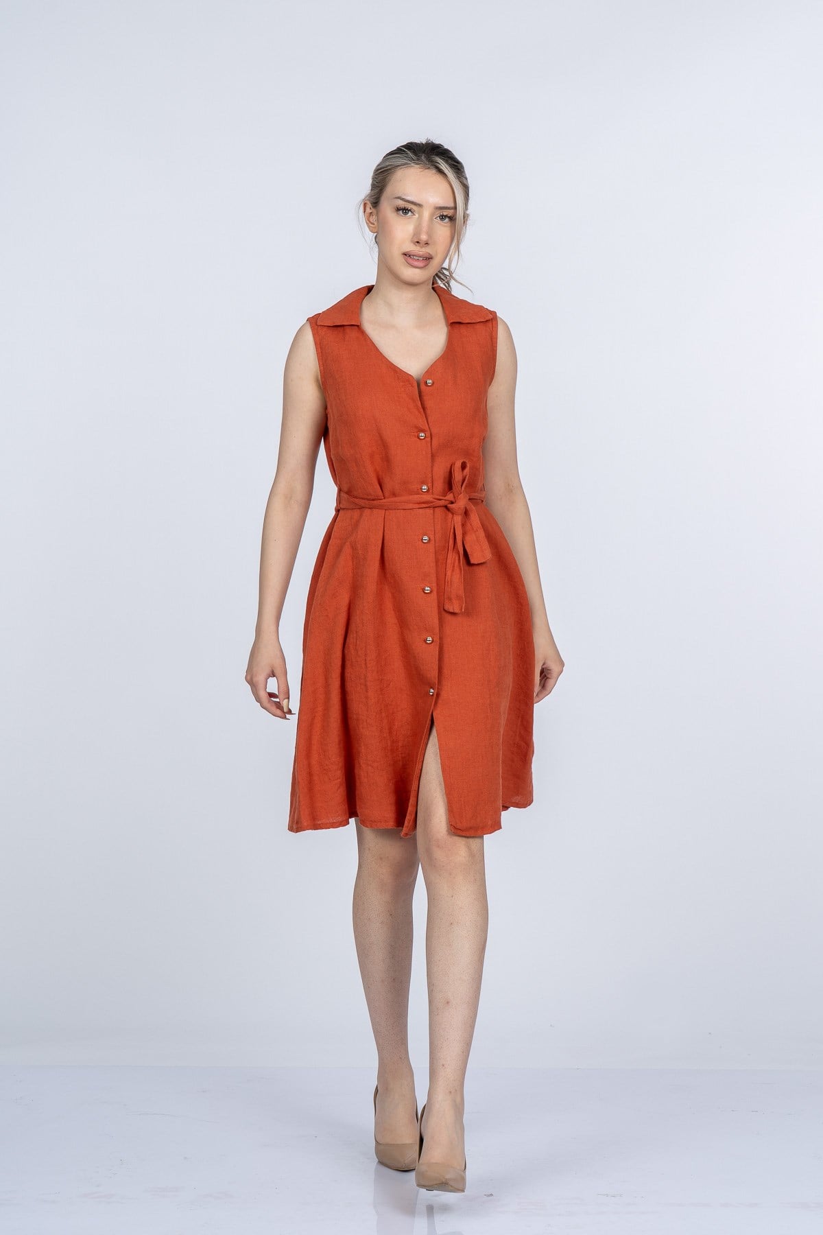 MEGHAN KETEN ELBİSE - KIREMIT