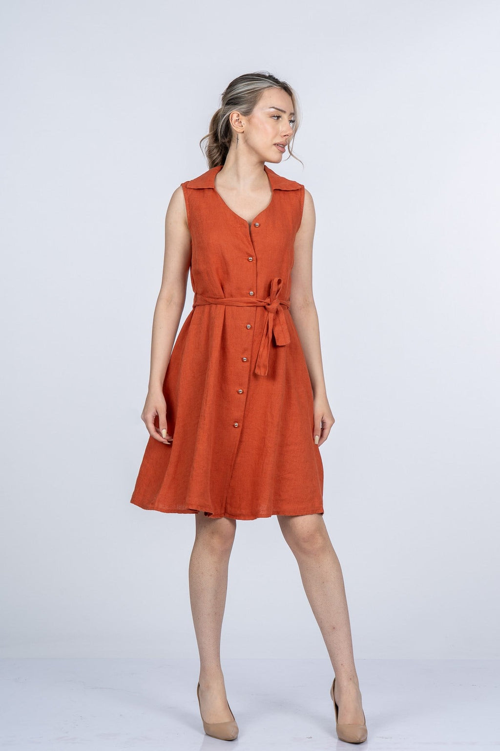 MEGHAN KETEN ELBİSE - KIREMIT