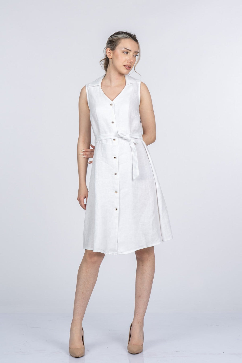 MEGHAN KETEN ELBİSE - BEYAZ