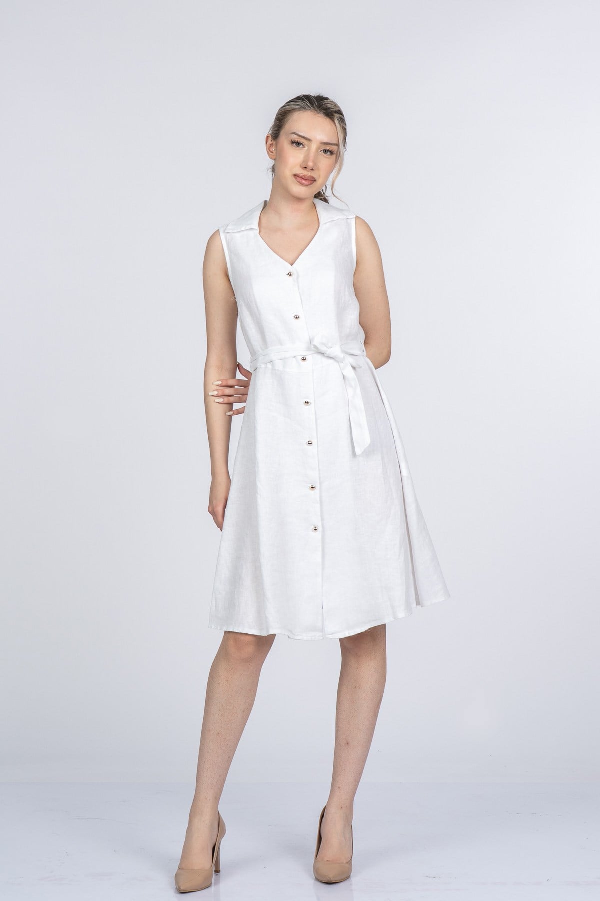 MEGHAN KETEN ELBİSE - BEYAZ