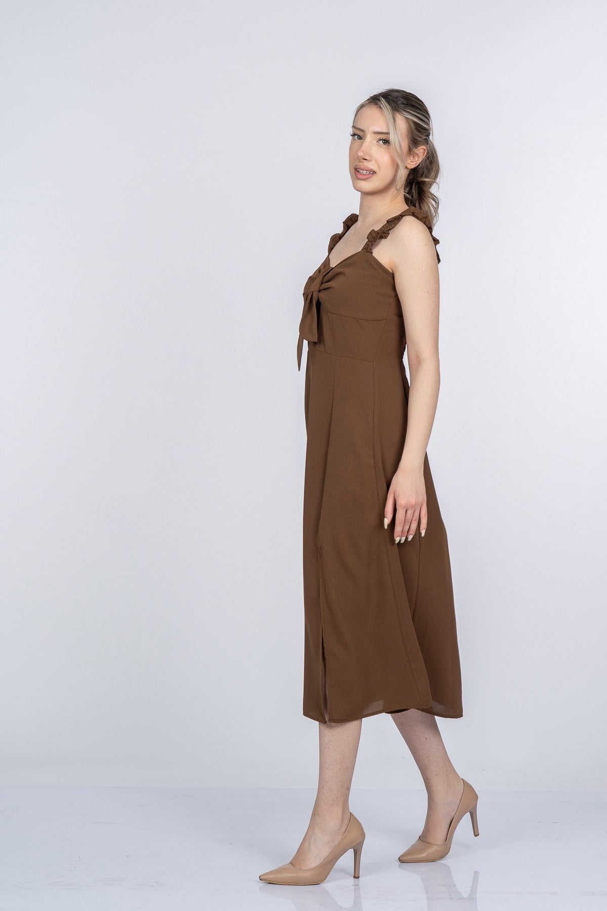 MELANIE UZUN ELBİSE - KAHVE