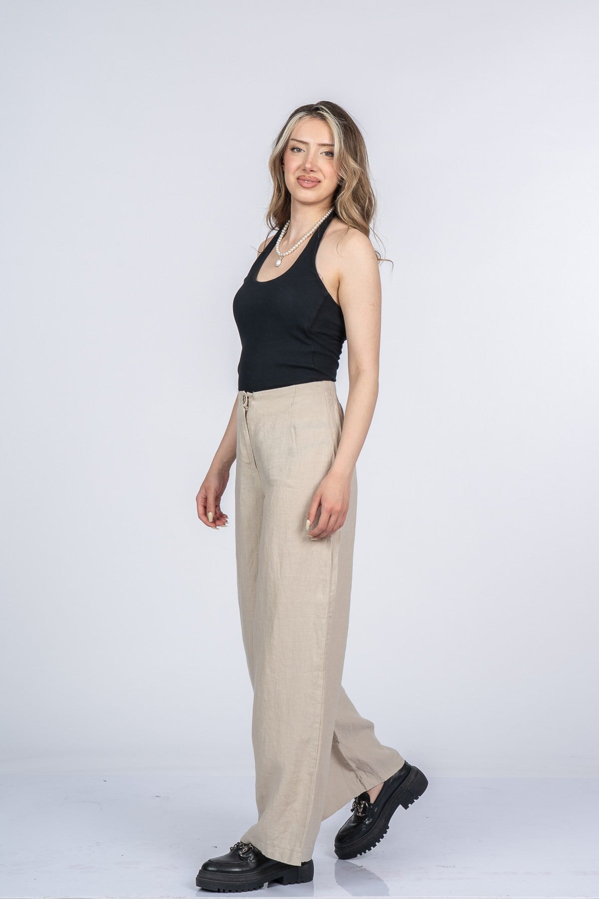 MERCEDES KETEN PANTOLON - BEJ