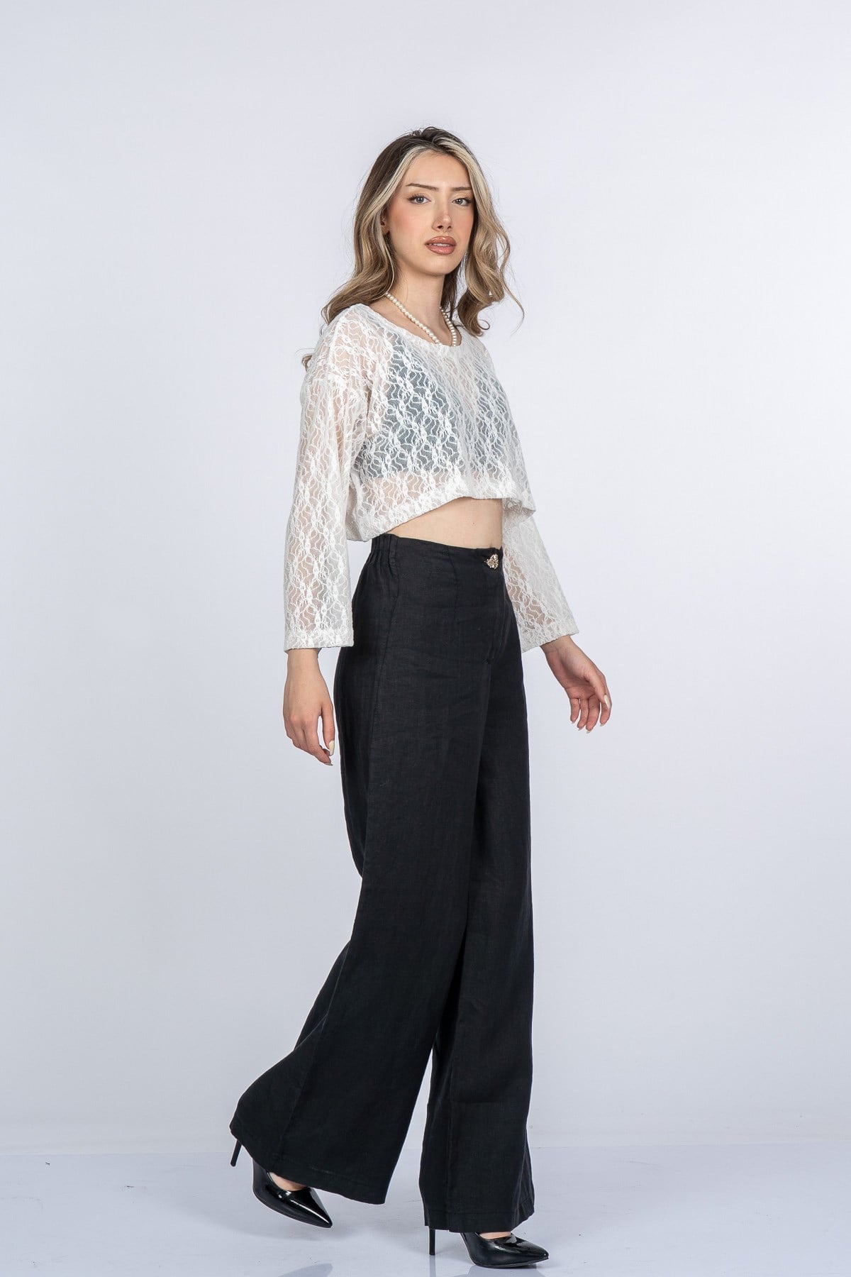 MERCEDES KETEN PANTOLON - SIYAH